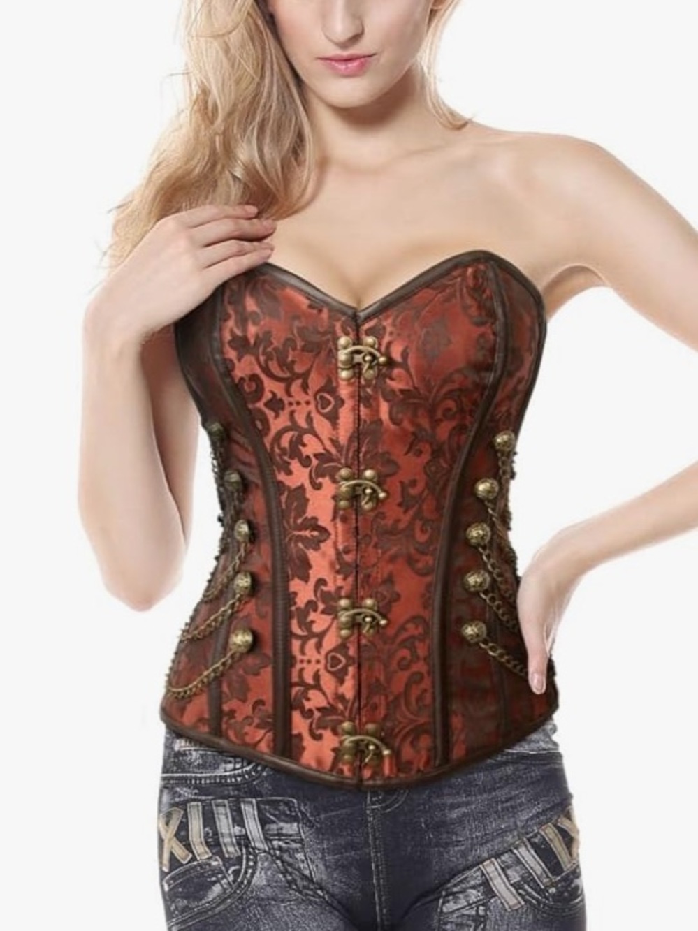 NWT DOSE  soft spiral bond copper brown Gothic buster corset /chain size 3 XL